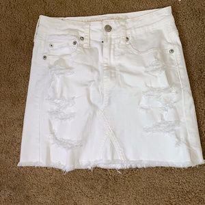 White Destroyed Denim Mini Skirt